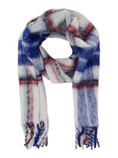 Vivienne Westwood Multicolor Scarf With Orb Patch On The Front And All-over Check Motif In Wool Unisex In Blue