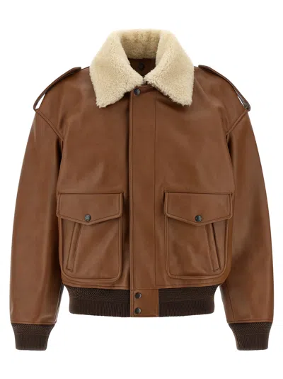Saint Laurent Aviator Bomber Jacket Puffer Jackets Brown In Brown