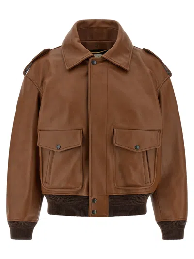 Saint Laurent Aviator Bomber Jacket Puffer Jackets Brown In Brown