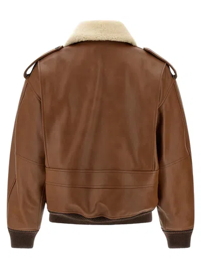 Saint Laurent Aviator Bomber Jacket Puffer Jackets Brown In Brown