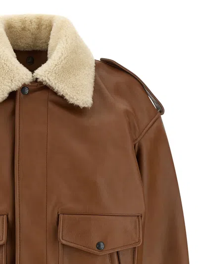 Saint Laurent Aviator Bomber Jacket Puffer Jackets Brown In Brown
