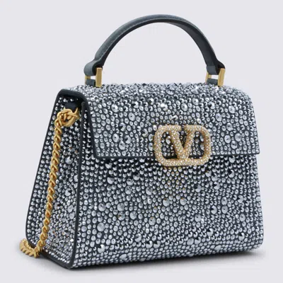 Valentino Crystal Vsling Small Top Handle Bag In Silver