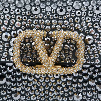 Valentino Crystal Vsling Small Top Handle Bag In Silver