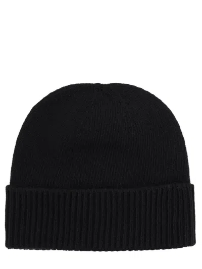 Vivienne Westwood Black Beanie With Orb Patch On The Front And Ribbed Brim In Cashmere Unisex In Blue