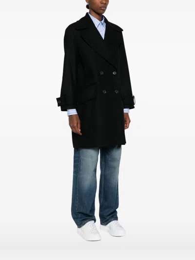 Paul Smith Double-breasted Coat Featuring Flap Pockets In Black