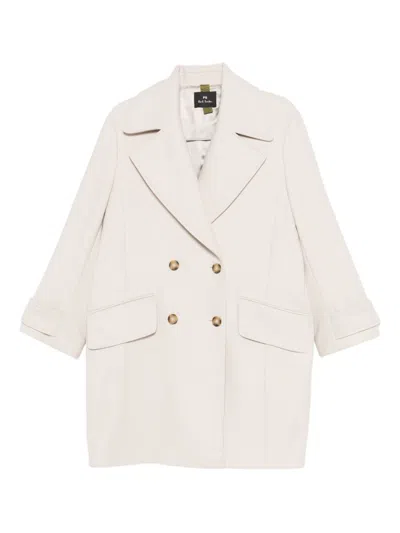 Paul Smith Double-breasted Coat Featuring Flap Pockets In Neutral
