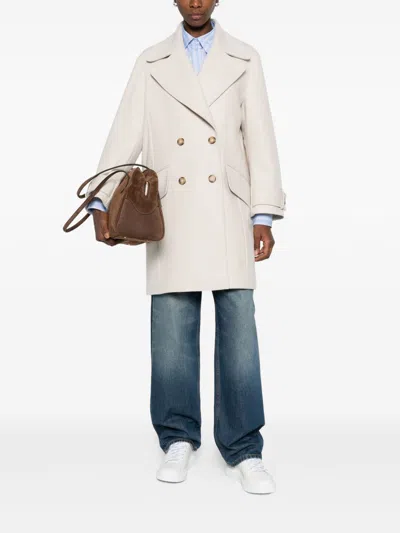 Paul Smith Double-breasted Coat Featuring Flap Pockets In Neutral