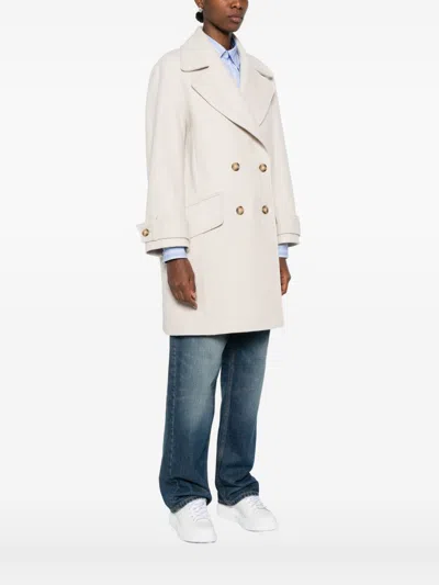 Paul Smith Double-breasted Coat Featuring Flap Pockets In Neutral