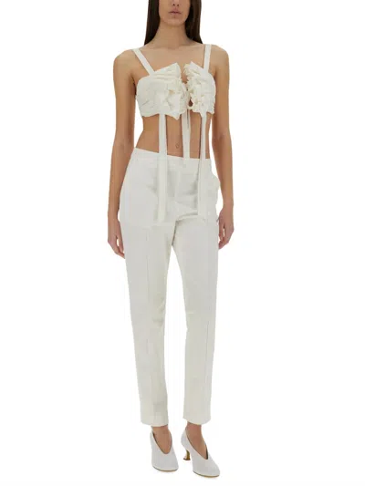 Moschino Couture Cotton And Silk Voile Crop Top In Neutral