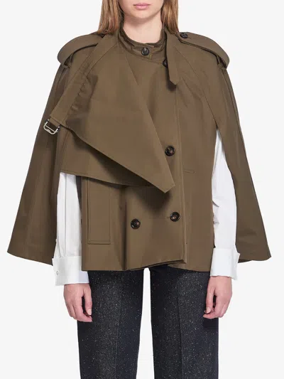 Burberry Women Green Double-breasted Cape With Front Button Closure In Cotton Woman