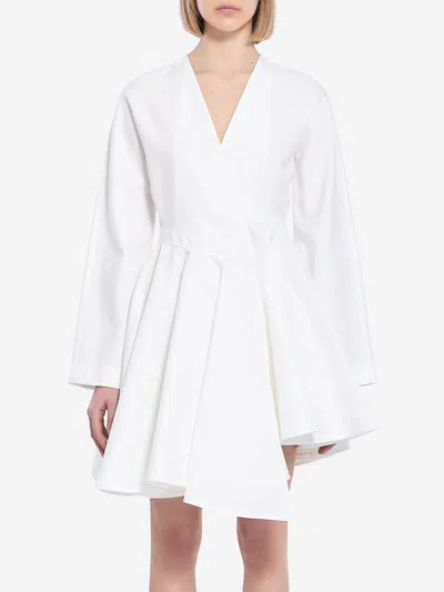Alaïa Asymmetric Midi Lenght Cotton Popeline Dress In White