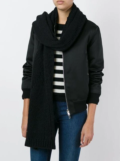 Shop Moncler Cable Knit Scarf In 999 Black