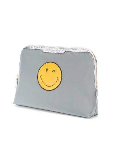 Shop Anya Hindmarch Smiley Lotion And Potions Make-up Bag - Grey