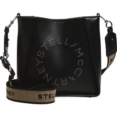 Stella Mccartney Studded Logo Eco Embossed Grainy Alter Mat Crossbody Bag Black In Black