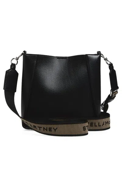 Stella Mccartney Studded Logo Eco Embossed Grainy Alter Mat Crossbody Bag Black In Black