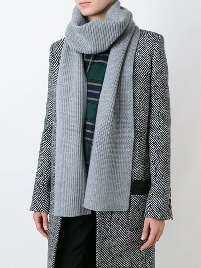 Shop Barbara Bui Ribbed Knitted Scarf - Grey