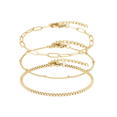 Adornia Tarnish Resistant Set Of 3 Assorted Chain Bracelets In Gold