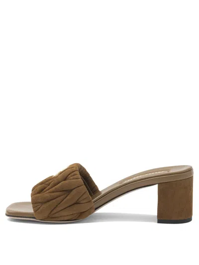 Miu Miu Heeled Sandals In Suede Leather In Brown
