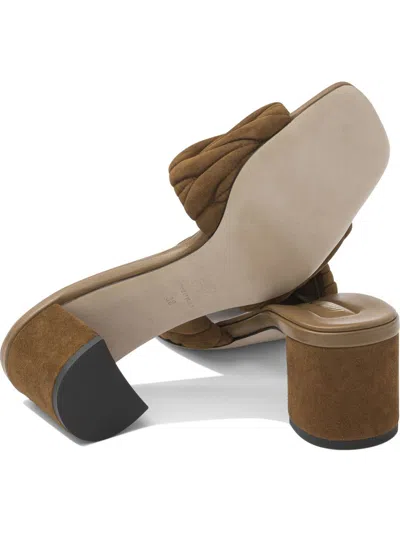 Miu Miu Heeled Sandals In Suede Leather In Brown