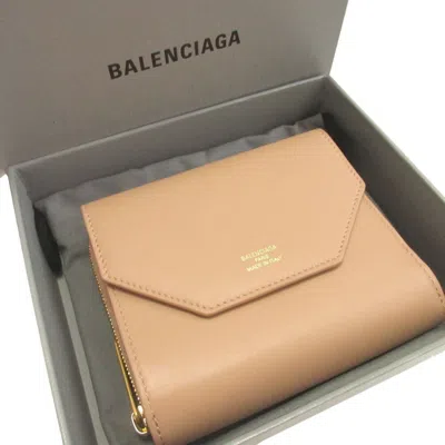 Pre-owned Balenciaga Beige Leather Wallet (tri-fold) () In Sand