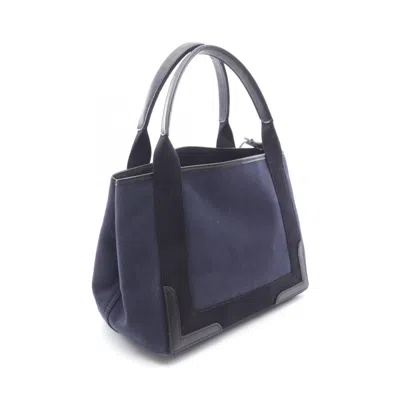 Pre-owned Balenciaga Black Navy Canvas Leather Pouch Tote Bag () In Multi