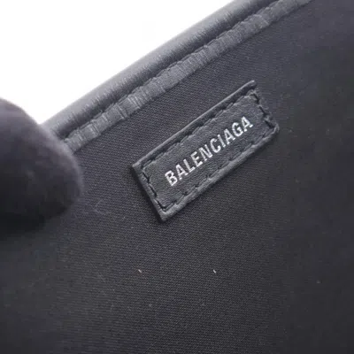 Pre-owned Balenciaga Black Navy Canvas Leather Pouch Tote Bag () In Multi