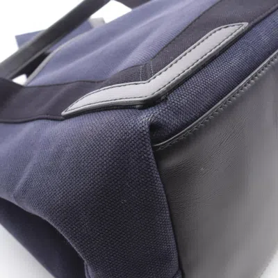 Pre-owned Balenciaga Black Navy Canvas Leather Pouch Tote Bag () In Multi