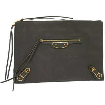 Pre-owned Balenciaga Gray Leather Leather Clutch Bag ()
