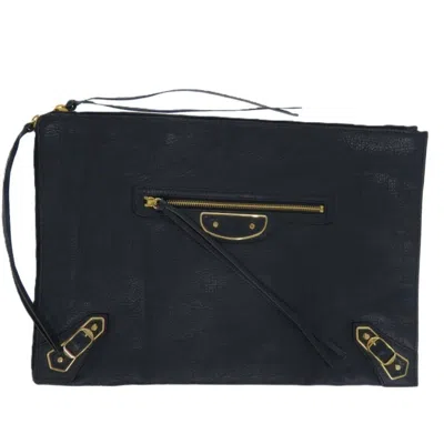 Pre-owned Balenciaga Navy Leather Clutch Bag () In Blue