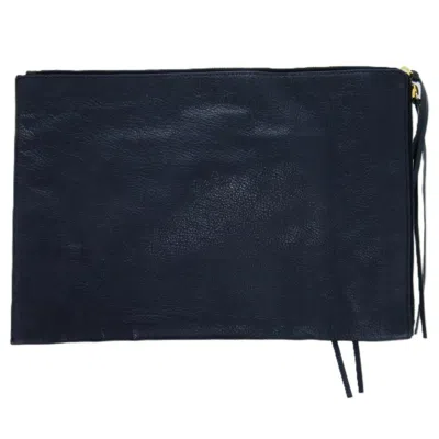 Pre-owned Balenciaga Navy Leather Clutch Bag () In Blue