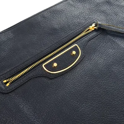 Pre-owned Balenciaga Navy Leather Clutch Bag () In Blue