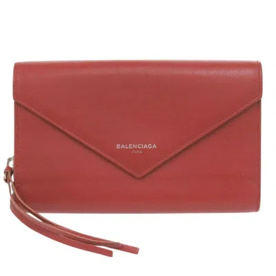 Pre-owned Balenciaga Red Color Leather Long Wallet (bi-fold) ()