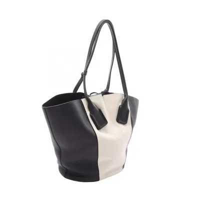 Pre-owned Bottega Veneta Black Ivory Leather Canvas Pouch Tote Bag () In Multi