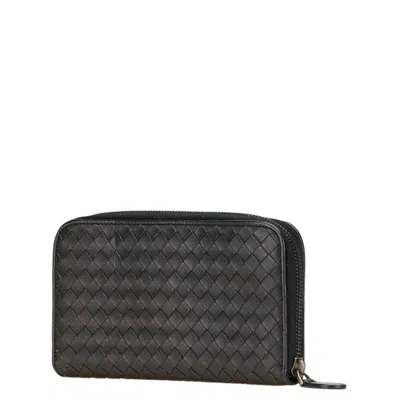 Pre-owned Bottega Veneta Intrecciato Black Leather Long Wallet (bi-fold) ()