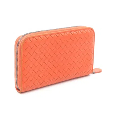 Pre-owned Bottega Veneta Intrecciato Orange Leather Long Wallet (bi-fold) ()