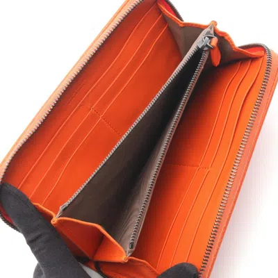 Pre-owned Bottega Veneta Intrecciato Orange Leather Long Wallet (bi-fold) ()