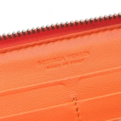 Pre-owned Bottega Veneta Intrecciato Orange Leather Long Wallet (bi-fold) ()