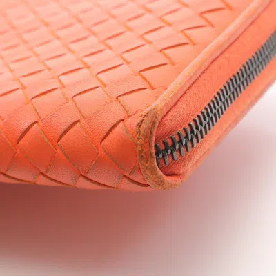 Pre-owned Bottega Veneta Intrecciato Orange Leather Long Wallet (bi-fold) ()