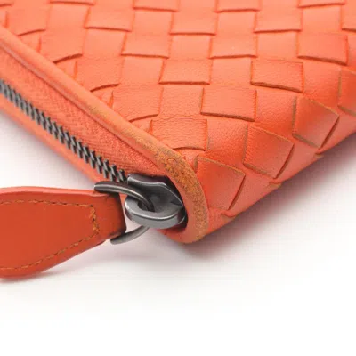 Pre-owned Bottega Veneta Intrecciato Orange Leather Long Wallet (bi-fold) ()