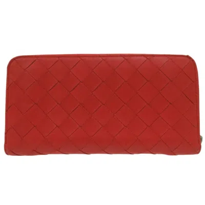 Pre-owned Bottega Veneta Pink Red Color Leather Long Wallet (bi-fold) () In Multi