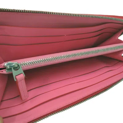 Pre-owned Bottega Veneta Pink Red Color Leather Long Wallet (bi-fold) () In Multi