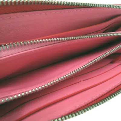 Pre-owned Bottega Veneta Pink Red Color Leather Long Wallet (bi-fold) () In Multi