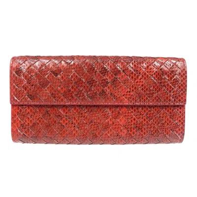 Pre-owned Bottega Veneta Red Color Intrecciato Long Wallet (bi-fold) ()