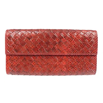 Pre-owned Bottega Veneta Red Color Intrecciato Long Wallet (bi-fold) ()