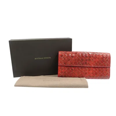 Pre-owned Bottega Veneta Red Color Intrecciato Long Wallet (bi-fold) ()