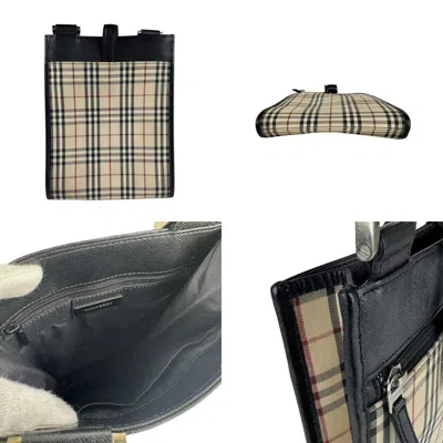 Pre-owned Burberry Beige Black Nylon Canvas Leather Shoulder Bag () In Multi