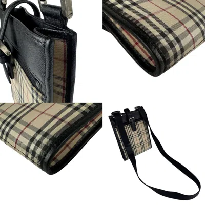 Pre-owned Burberry Beige Black Nylon Canvas Leather Shoulder Bag () In Multi