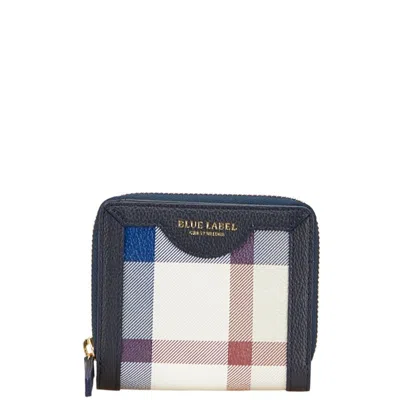 Pre-owned Burberry Blue Multi-color Navy Leather Wallet (bi-fold) ()