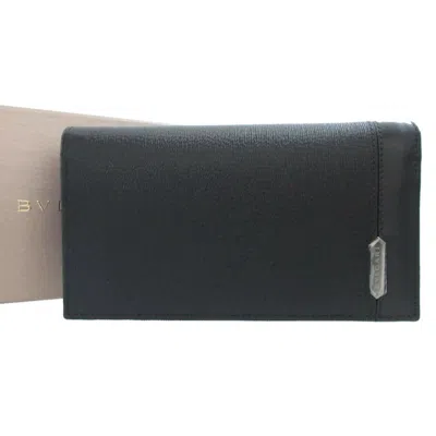 Pre-owned Bvlgari Black Leather Long Wallet (bi-fold) ()