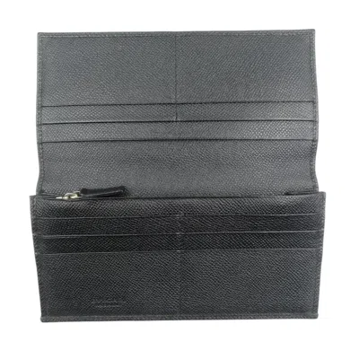 Pre-owned Bvlgari Black Leather Long Wallet (bi-fold) ()